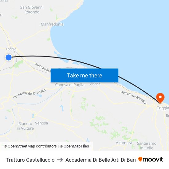 Tratturo Castelluccio to Accademia Di Belle Arti Di Bari map