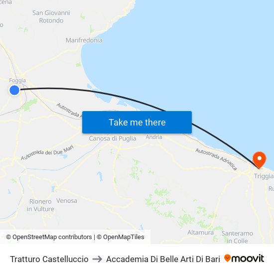 Tratturo Castelluccio to Accademia Di Belle Arti Di Bari map