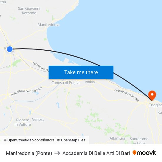 Manfredonia (Ponte) to Accademia Di Belle Arti Di Bari map