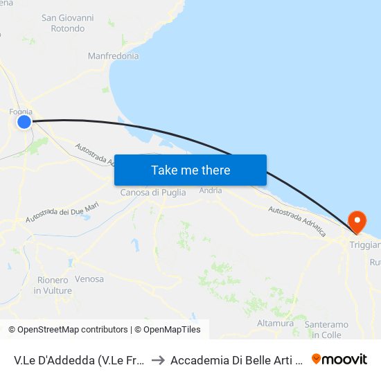 V.Le D'Addedda (V.Le Francia) to Accademia Di Belle Arti Di Bari map