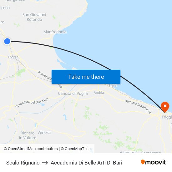 Scalo Rignano to Accademia Di Belle Arti Di Bari map