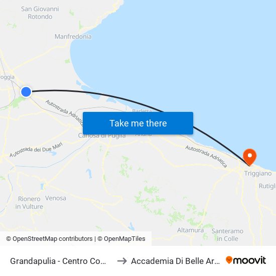 Grandapulia - Centro Commerciale to Accademia Di Belle Arti Di Bari map