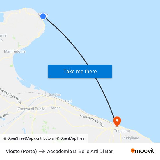 Vieste (Porto) to Accademia Di Belle Arti Di Bari map