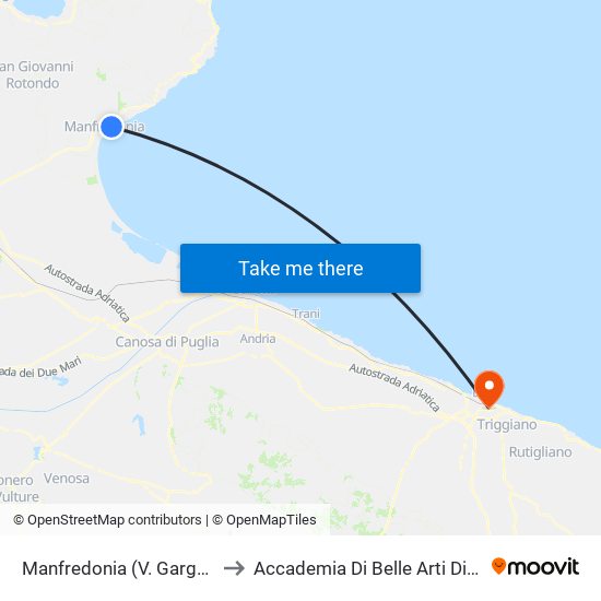 Manfredonia (V. Gargano) to Accademia Di Belle Arti Di Bari map