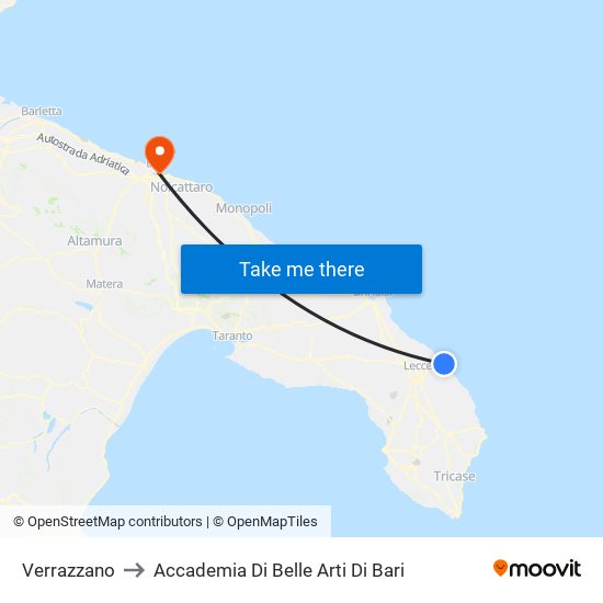 Verrazzano to Accademia Di Belle Arti Di Bari map