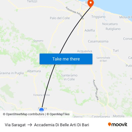 Via Saragat to Accademia Di Belle Arti Di Bari map