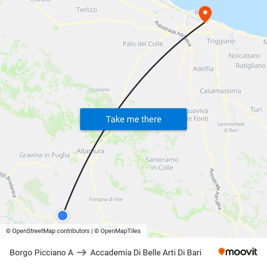 Borgo Picciano A to Accademia Di Belle Arti Di Bari map