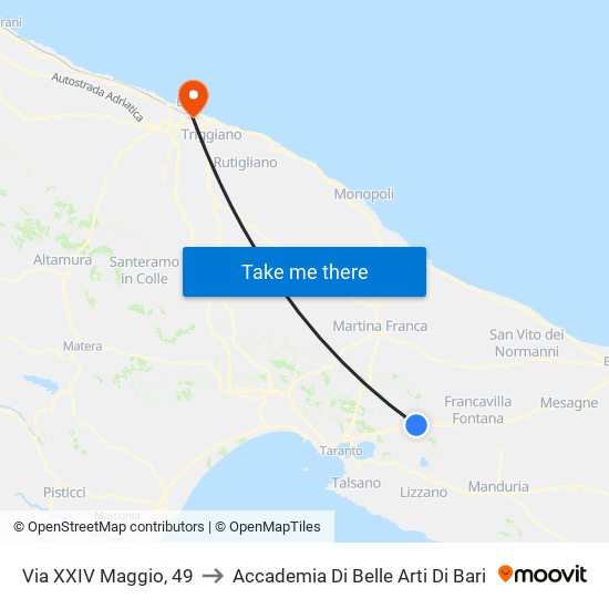Via XXIV Maggio, 49 to Accademia Di Belle Arti Di Bari map