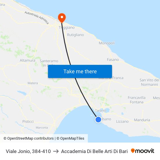 Viale Jonio, 384-410 to Accademia Di Belle Arti Di Bari map