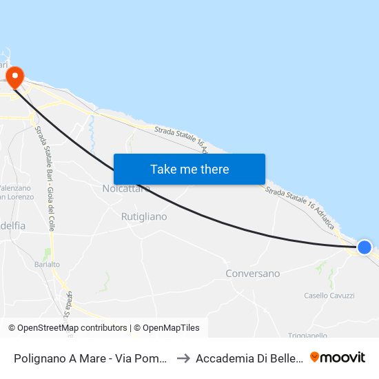 Polignano A Mare - Via Pompeo Sarnelli 148 to Accademia Di Belle Arti Di Bari map