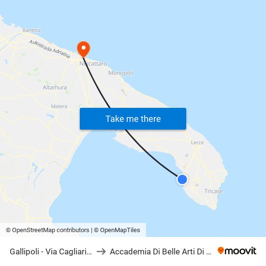 Gallipoli - Via Cagliari 15 to Accademia Di Belle Arti Di Bari map