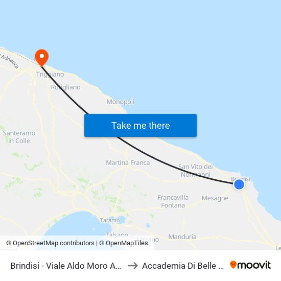 Brindisi - Viale Aldo Moro Ang. Via Liguria to Accademia Di Belle Arti Di Bari map