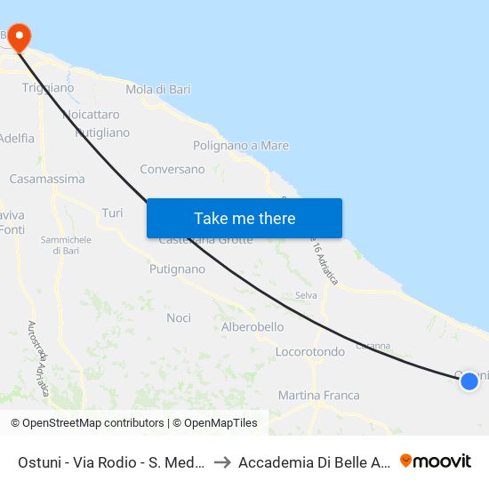 Ostuni - Via Rodio - S. Media Barnaba to Accademia Di Belle Arti Di Bari map