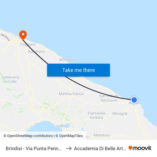 Brindisi - Via Cappuccini - Osped. Di Summa to Accademia Di Belle Arti Di Bari map