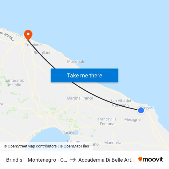 Brindisi - Viale Francia N.71 - Direzione Bozzano to Accademia Di Belle Arti Di Bari map