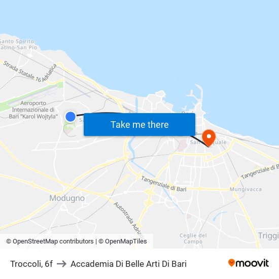 Troccoli, 6f to Accademia Di Belle Arti Di Bari map