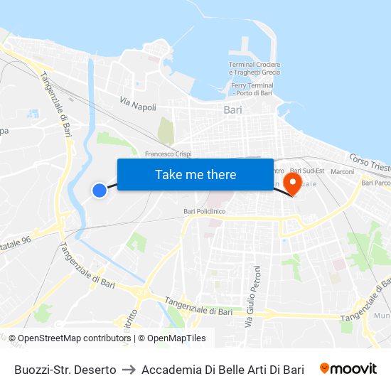 Buozzi-Str. Deserto to Accademia Di Belle Arti Di Bari map