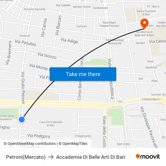 Petroni(Mercato) to Accademia Di Belle Arti Di Bari map