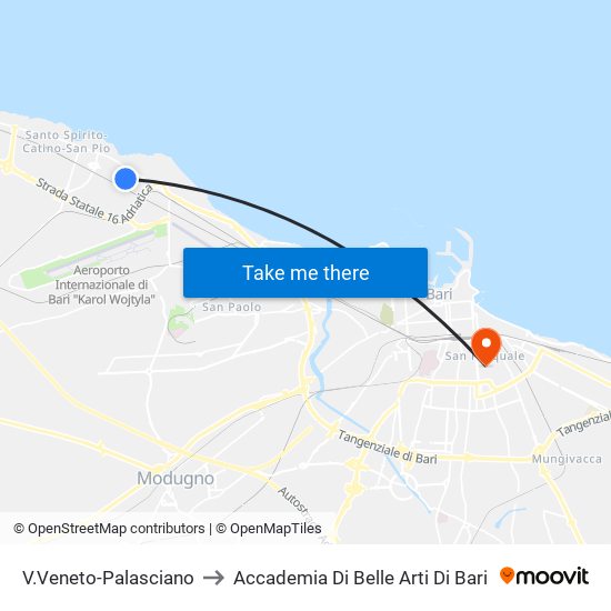 V.Veneto-Palasciano to Accademia Di Belle Arti Di Bari map