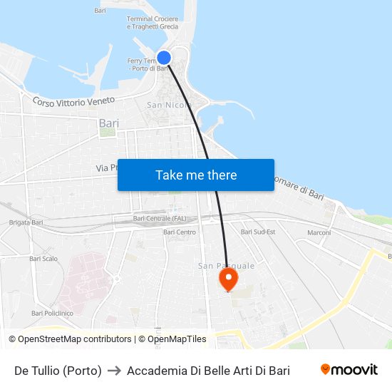 De Tullio (Porto) to Accademia Di Belle Arti Di Bari map