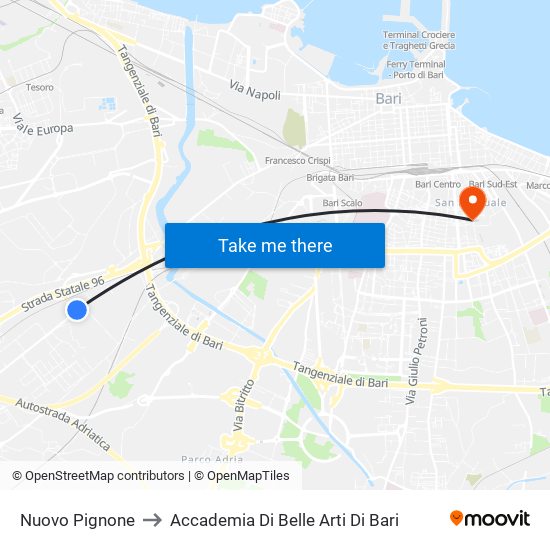 Nuovo Pignone to Accademia Di Belle Arti Di Bari map