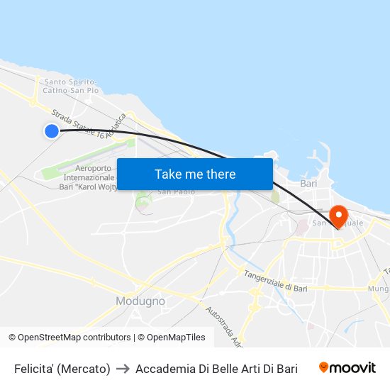 Felicita' (Mercato) to Accademia Di Belle Arti Di Bari map