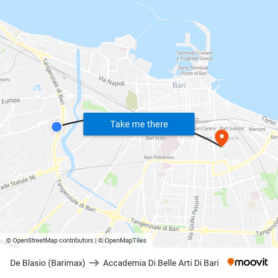 De Blasio (Barimax) to Accademia Di Belle Arti Di Bari map