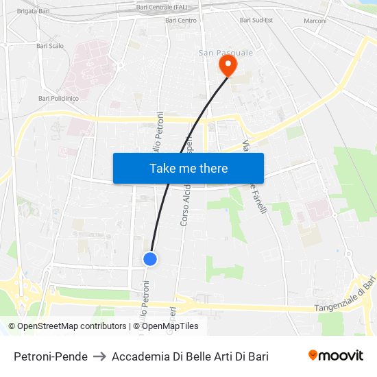 Petroni-Pende to Accademia Di Belle Arti Di Bari map