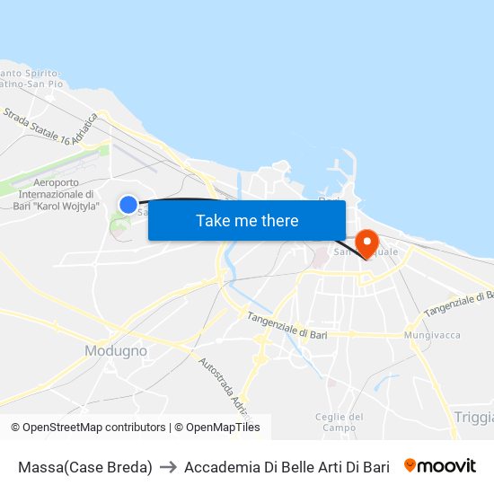 Massa(Case Breda) to Accademia Di Belle Arti Di Bari map