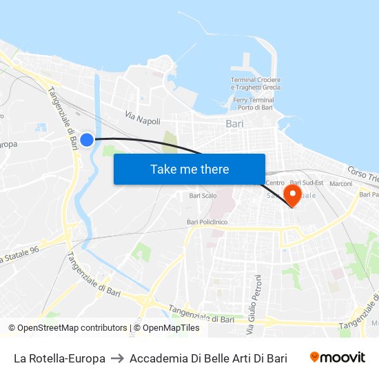 La Rotella-Europa to Accademia Di Belle Arti Di Bari map