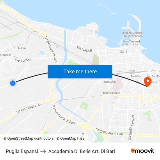 Puglia Espansi to Accademia Di Belle Arti Di Bari map