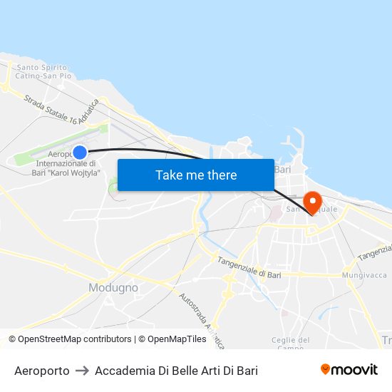 Aeroporto to Accademia Di Belle Arti Di Bari map