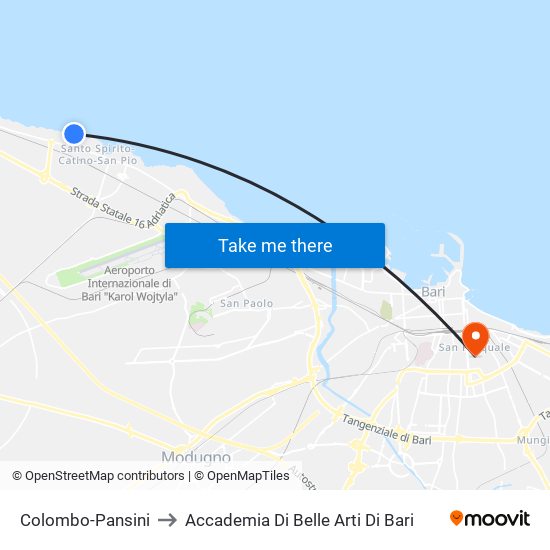Colombo-Pansini to Accademia Di Belle Arti Di Bari map