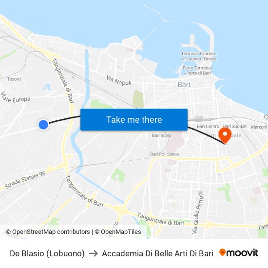 De Blasio (Lobuono) to Accademia Di Belle Arti Di Bari map