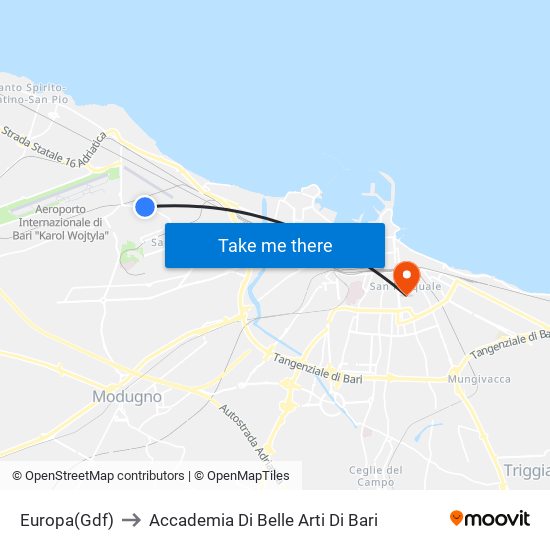 Europa(Gdf) to Accademia Di Belle Arti Di Bari map