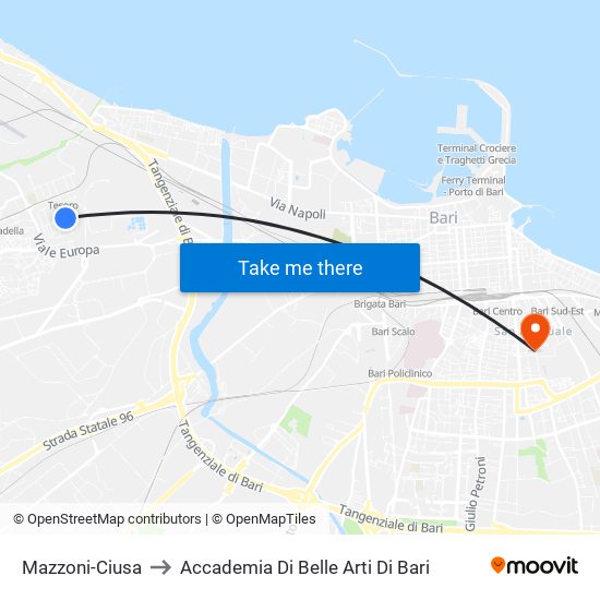 Mazzoni-Ciusa to Accademia Di Belle Arti Di Bari map