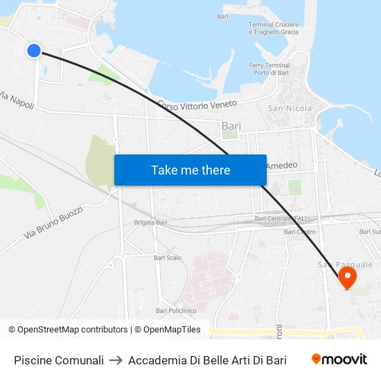 Piscine Comunali to Accademia Di Belle Arti Di Bari map