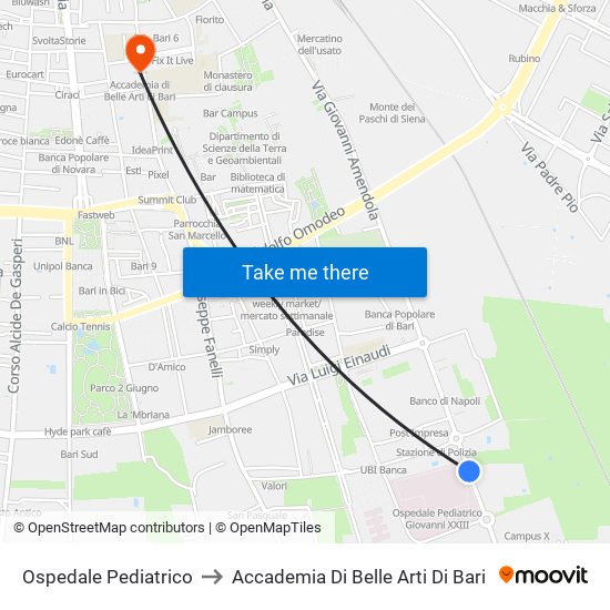 Ospedale Pediatrico to Accademia Di Belle Arti Di Bari map