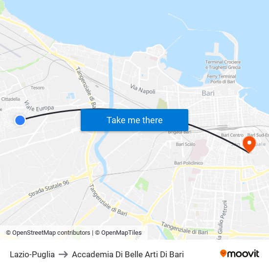 Lazio-Puglia to Accademia Di Belle Arti Di Bari map