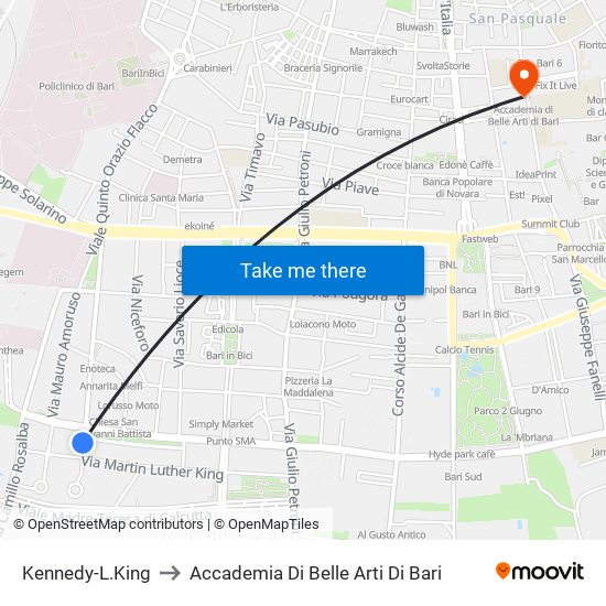 Kennedy-L.King to Accademia Di Belle Arti Di Bari map