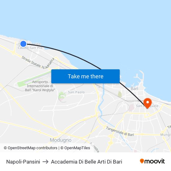 Napoli-Pansini to Accademia Di Belle Arti Di Bari map