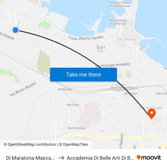 Di Maratona-Mascagni to Accademia Di Belle Arti Di Bari map