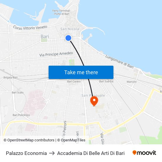 Palazzo Economia to Accademia Di Belle Arti Di Bari map