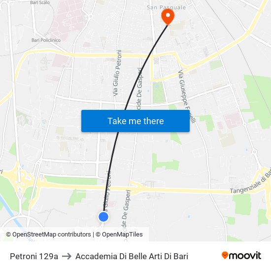 Petroni 129a to Accademia Di Belle Arti Di Bari map