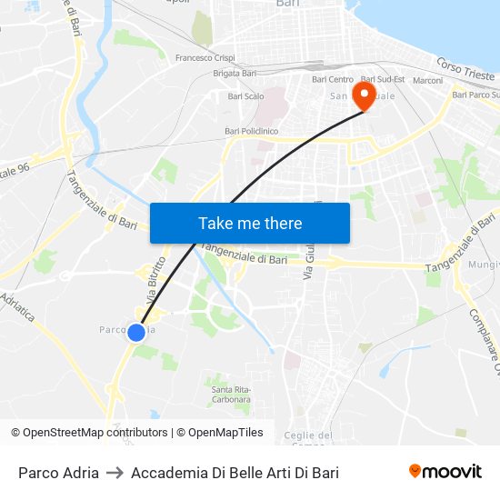 Parco Adria to Accademia Di Belle Arti Di Bari map