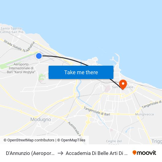 D'Annunzio (Aeroporto) to Accademia Di Belle Arti Di Bari map