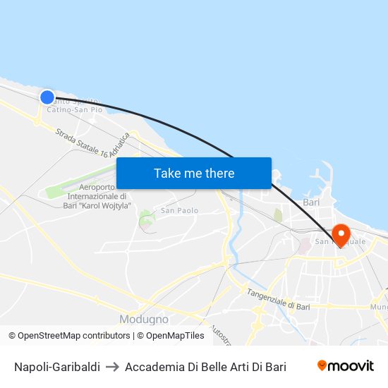 Napoli-Garibaldi to Accademia Di Belle Arti Di Bari map
