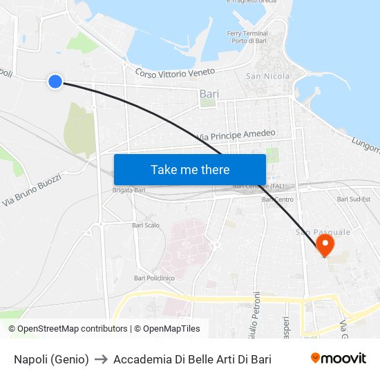 Napoli (Genio) to Accademia Di Belle Arti Di Bari map