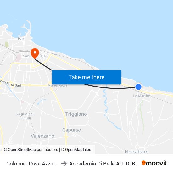 Colonna- Rosa Azzurra to Accademia Di Belle Arti Di Bari map