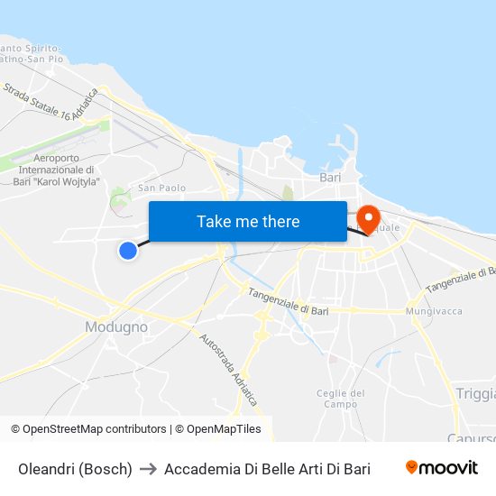 Oleandri (Bosch) to Accademia Di Belle Arti Di Bari map